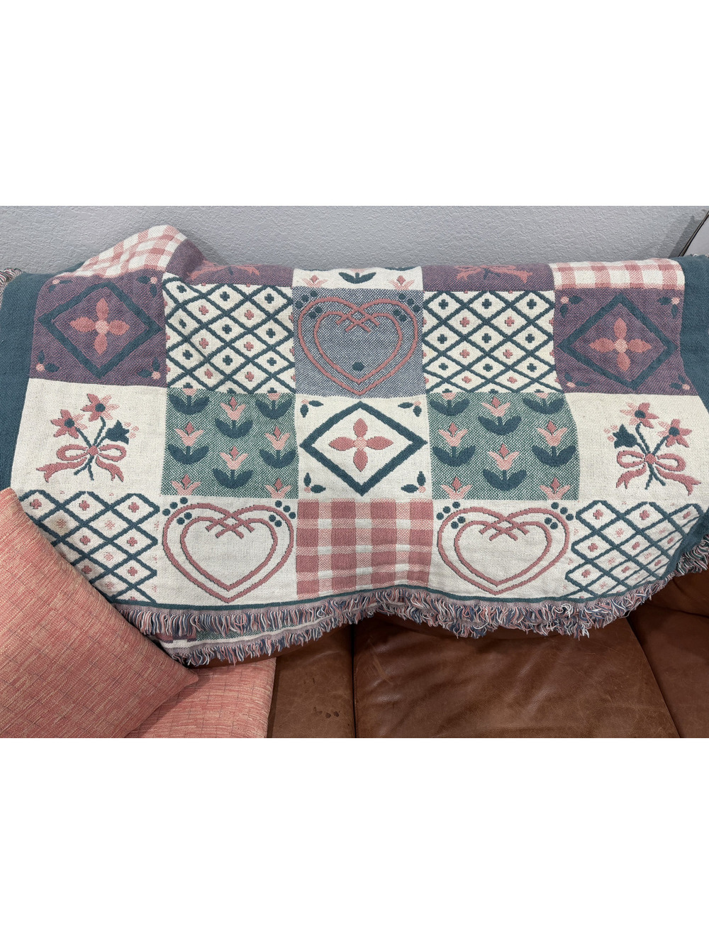 Vintage Cottagecore/Grandmarcore Woven Cotton Throw Blanket - 60x50 inches